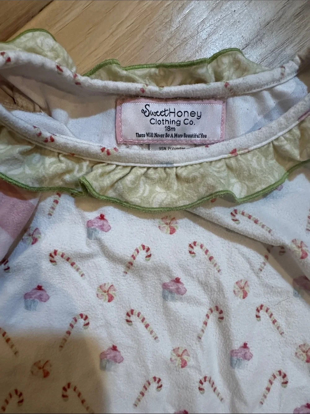 SweetHoney Pink White Green Striped Floral Ruffle Pajama Set